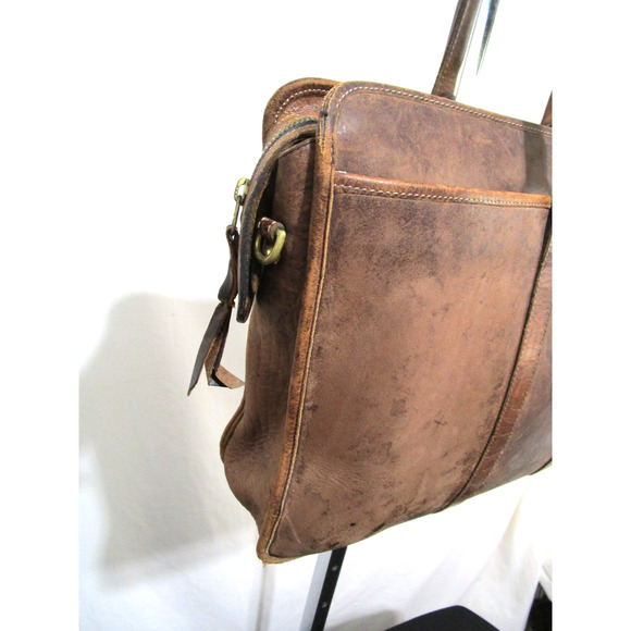 VTG Cole Haan Large Brown Distressed Leather Briefcase Satchel Bag - Picture 3 of 15